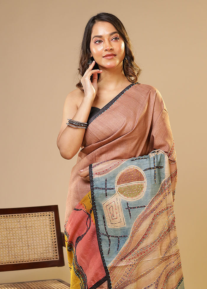 Multicolor Handloom Tussar Pure Silk Saree With Blouse Piece