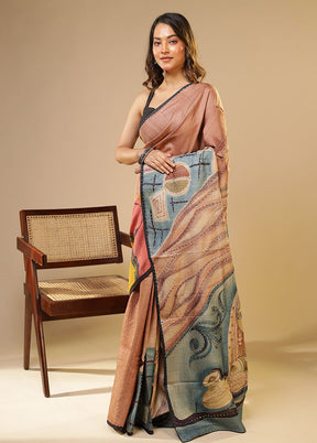 Multicolor Handloom Tussar Pure Silk Saree With Blouse Piece