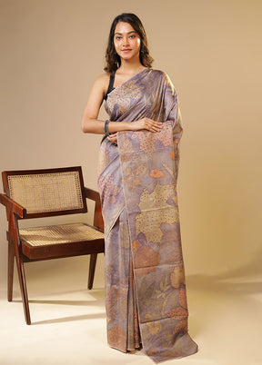 Purple Handloom Tussar Pure Silk Saree With Blouse Piece