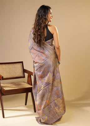 Purple Handloom Tussar Pure Silk Saree With Blouse Piece