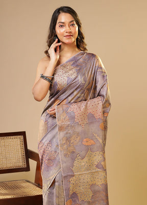 Purple Handloom Tussar Pure Silk Saree With Blouse Piece
