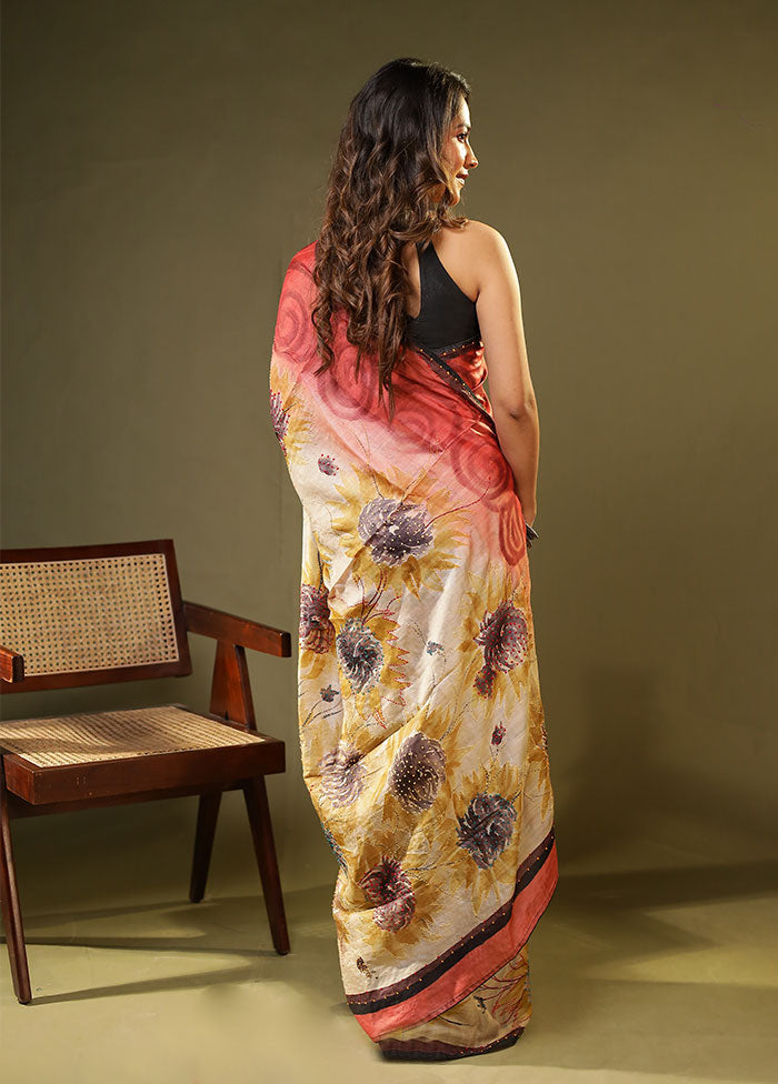 Cream Handloom Tussar Pure Silk Saree With Blouse Piece