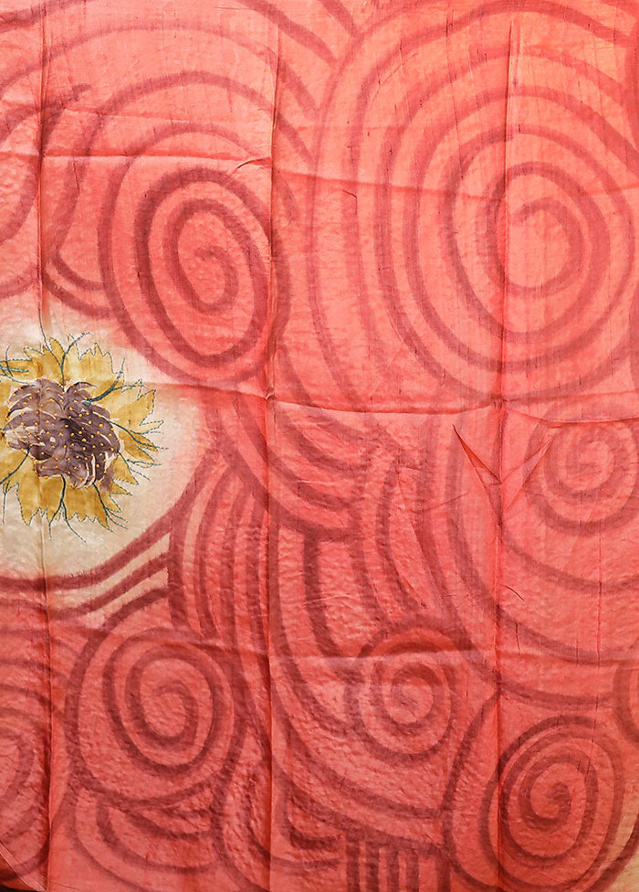 Cream Handloom Tussar Pure Silk Saree With Blouse Piece