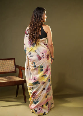 Cream Handloom Tussar Pure Silk Saree With Blouse Piece