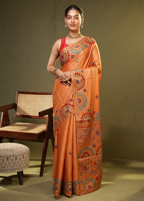 Yellow Handloom Tussar Pure Silk Saree With Blouse Piece