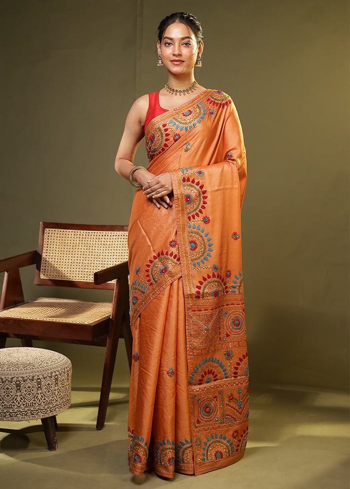 Yellow Handloom Tussar Pure Silk Saree With Blouse Piece