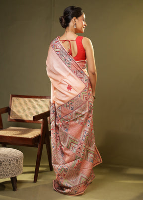 Peach Handloom Tussar Pure Silk Saree With Blouse Piece
