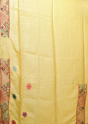 Yellow Handloom Tussar Pure Silk Saree With Blouse Piece