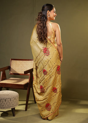 Green Handloom Tussar Pure Silk Saree With Blouse Piece