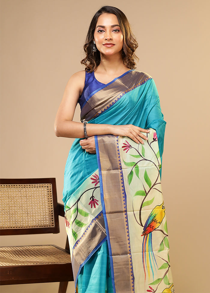 Green Printed Pure Silk Saree Without Blouse Piece