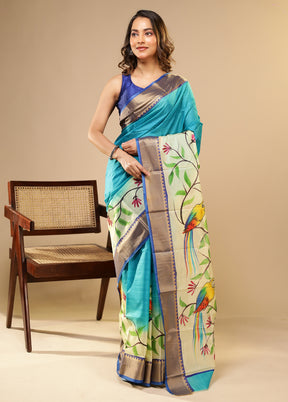 Green Printed Pure Silk Saree Without Blouse Piece