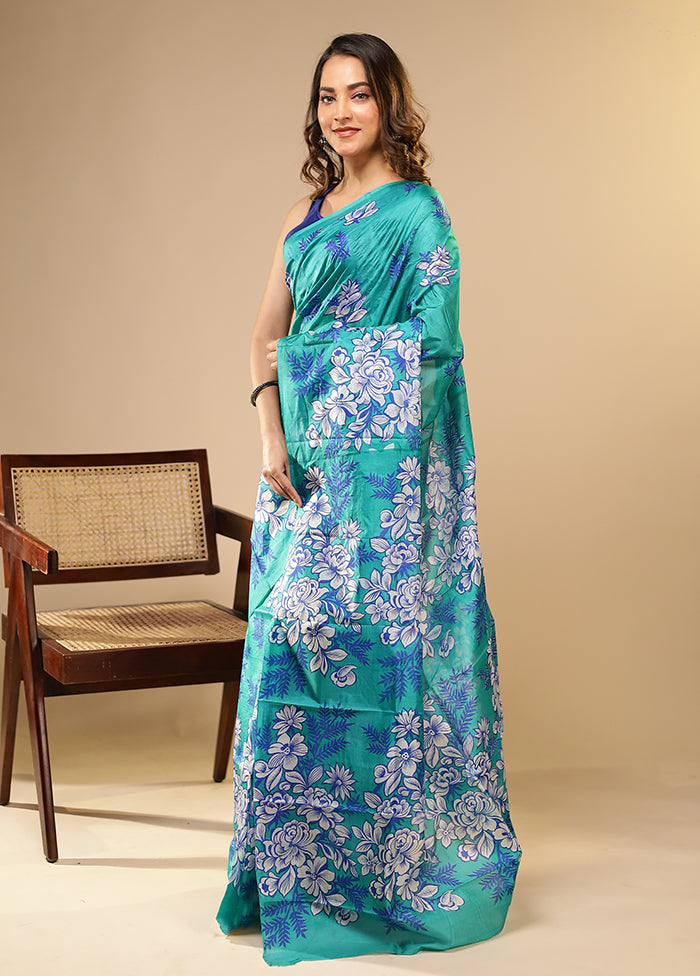 Green Printed Pure Silk Saree Without Blouse Piece