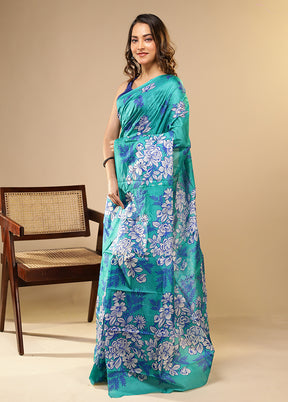 Green Printed Pure Silk Saree Without Blouse Piece