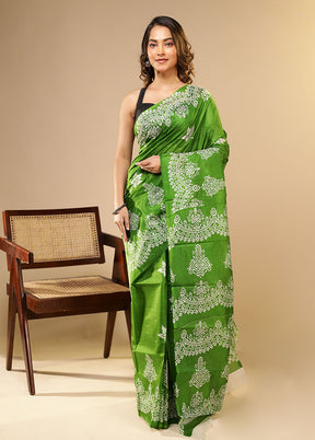 Green Printed Pure Silk Saree Without Blouse Piece