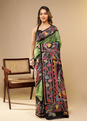 Green Printed Pure Silk Saree Without Blouse Piece