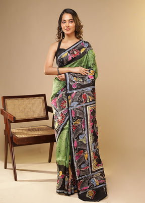 Green Printed Pure Silk Saree Without Blouse Piece