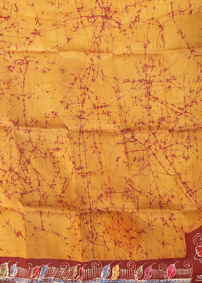 Yellow Printed Pure Silk Saree Without Blouse Piece