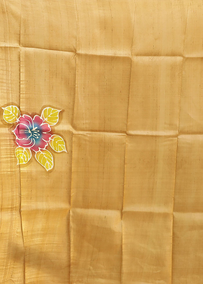 Blue Printed Pure Silk Saree Without Blouse Piece