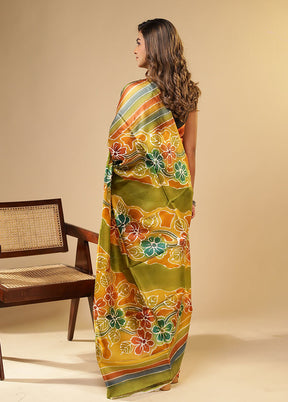 Multicolor Printed Pure Silk Saree Without Blouse Piece