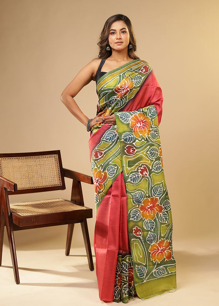 Pink Printed Pure Silk Saree Without Blouse Piece