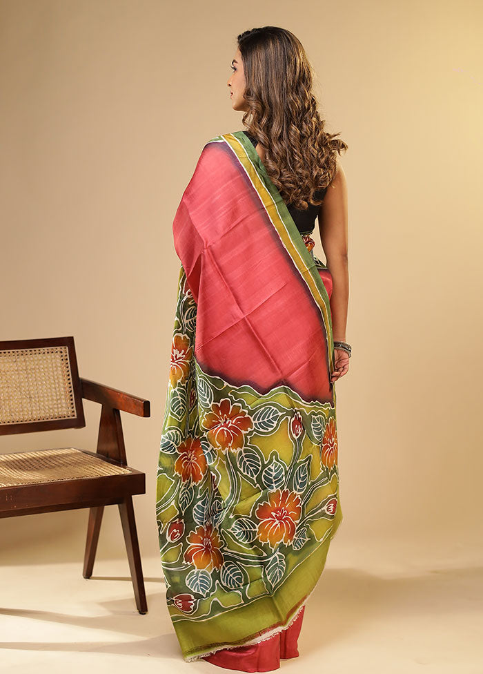 Pink Printed Pure Silk Saree Without Blouse Piece