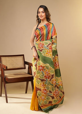 Multicolor Printed Pure Silk Saree Without Blouse Piece