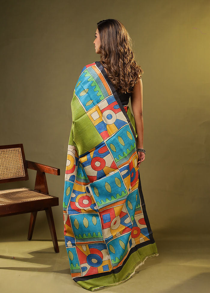 Green Printed Pure Silk Saree Without Blouse Piece