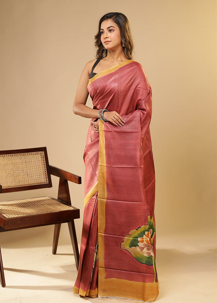 Purple Printed Pure Silk Saree Without Blouse Piece