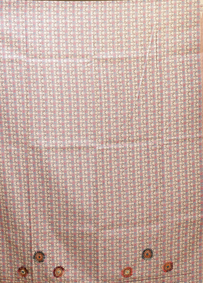 Cream Tussar Silk Saree With Blouse Piece