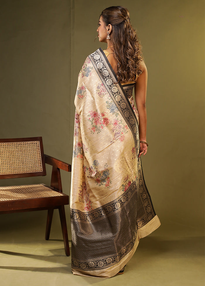 Cream Tussar Silk Saree With Blouse Piece