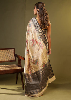 Cream Tussar Silk Saree With Blouse Piece