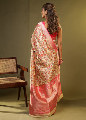 Cream Tussar Silk Saree With Blouse Piece