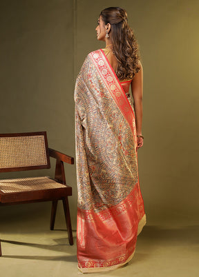 Cream Tussar Silk Saree With Blouse Piece