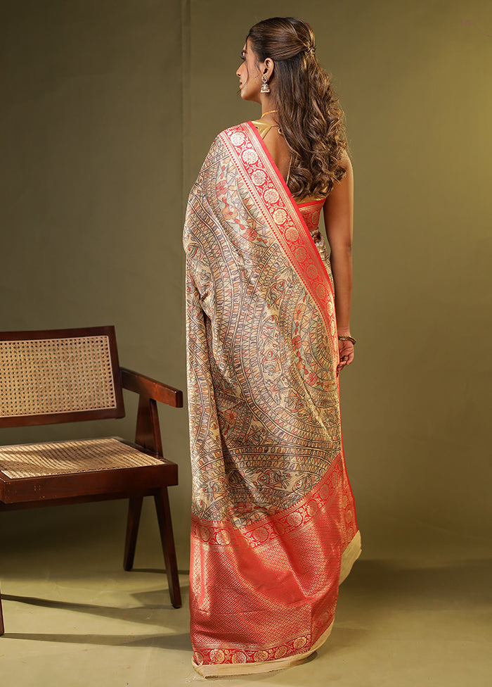 Cream Tussar Silk Saree With Blouse Piece