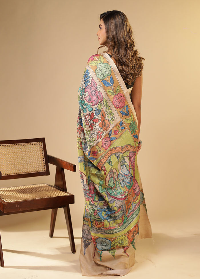 Cream Tussar Silk Saree With Blouse Piece