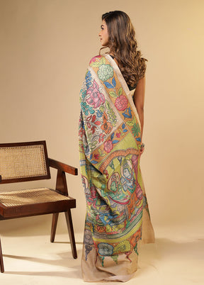 Cream Tussar Silk Saree With Blouse Piece