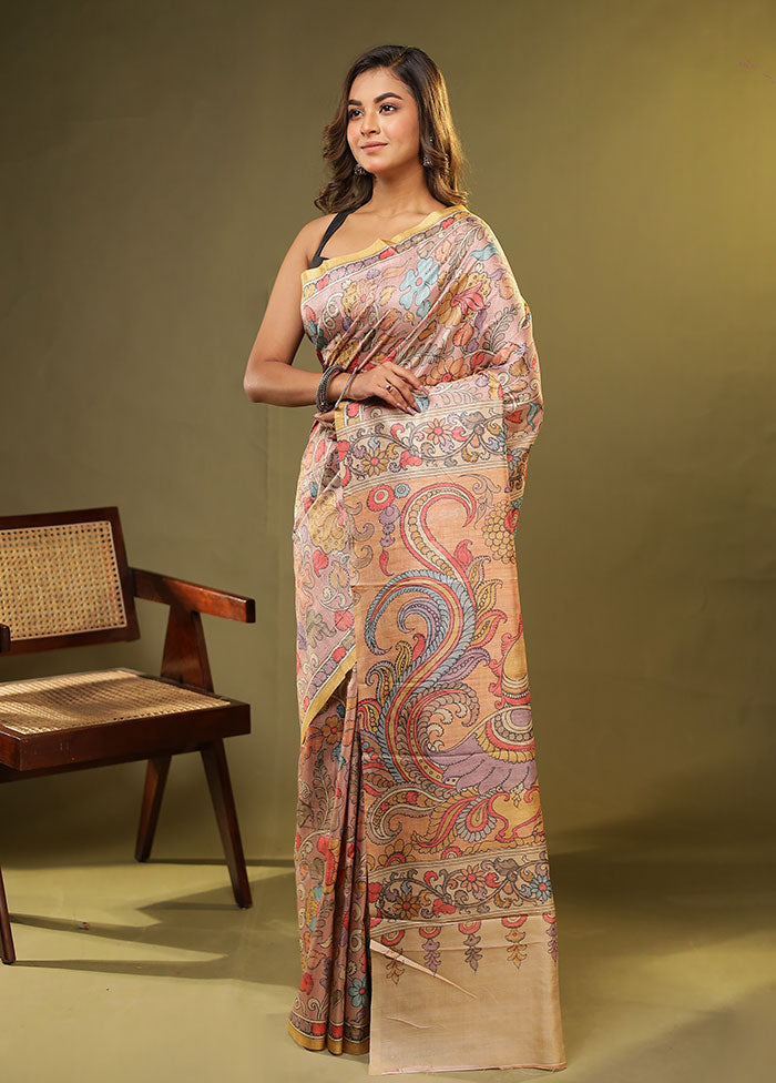 Purple Tussar Silk Saree With Blouse Piece