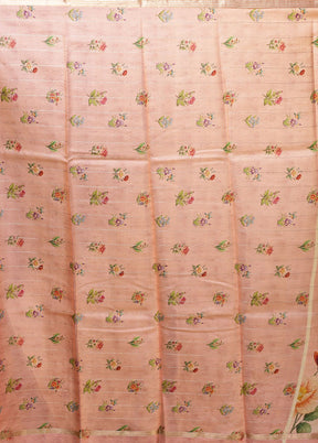 Pink Handloom Tussar Pure Silk Saree With Blouse Piece