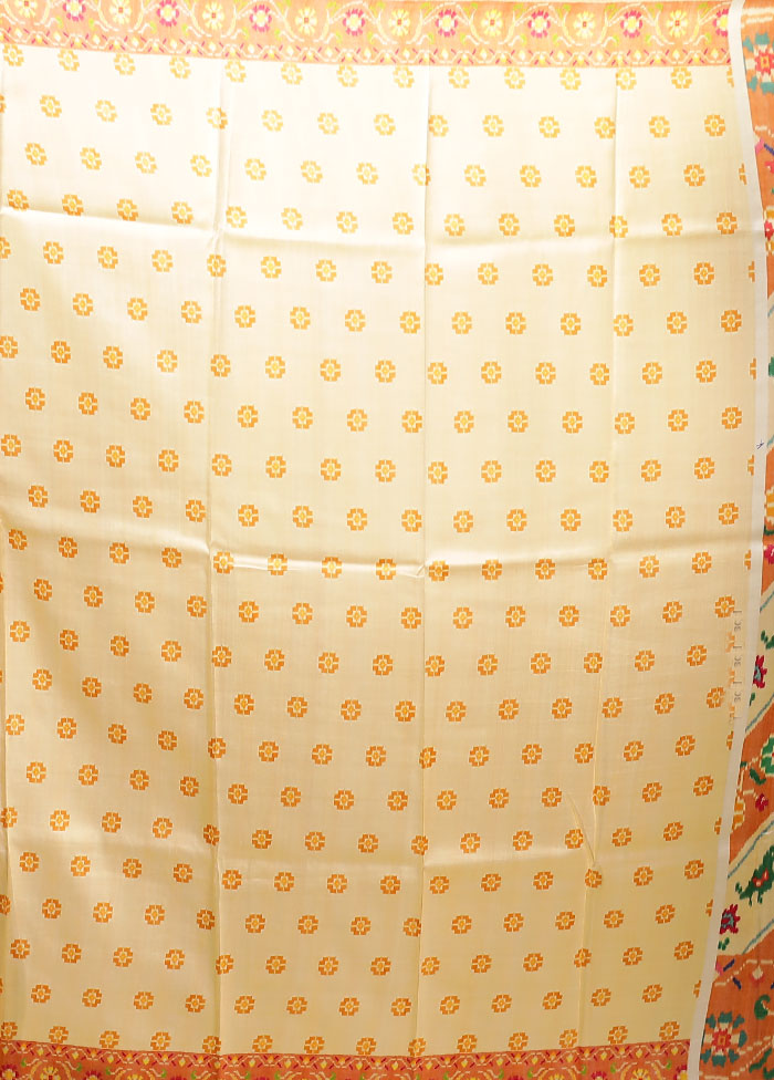 Cream Printed Pure Silk Saree Without Blouse Piece