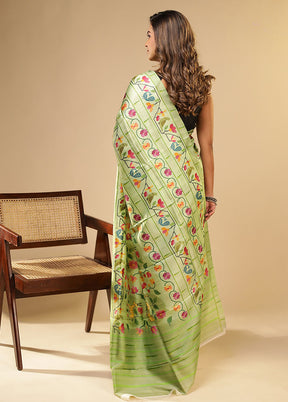 Green Printed Pure Silk Saree Without Blouse Piece