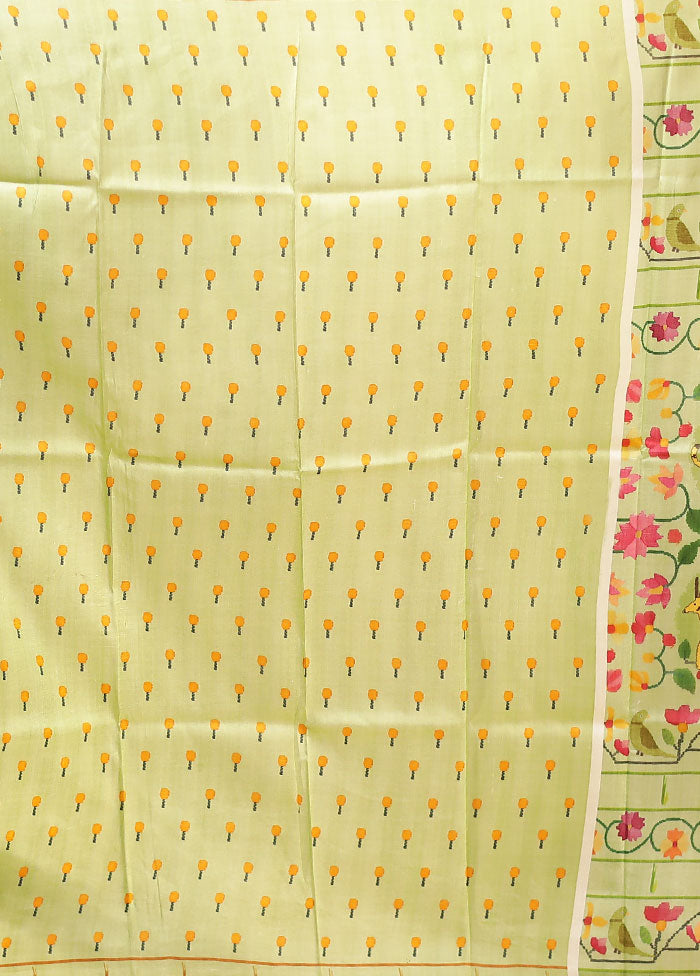 Green Printed Pure Silk Saree Without Blouse Piece