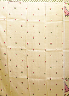 Cream Printed Pure Silk Saree Without Blouse Piece