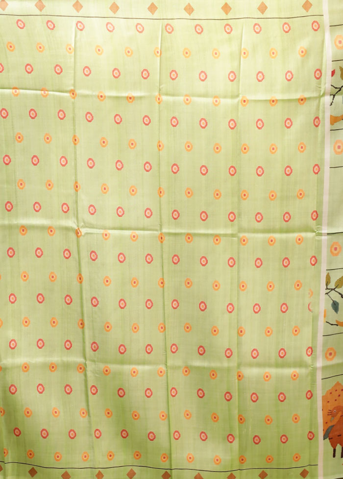 Green Printed Pure Silk Saree Without Blouse Piece