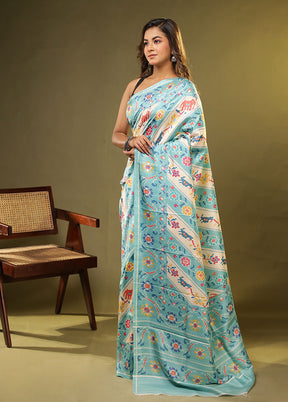 Cream Printed Pure Silk Saree Without Blouse Piece
