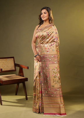 Cream Printed Pure Silk Saree Without Blouse Piece