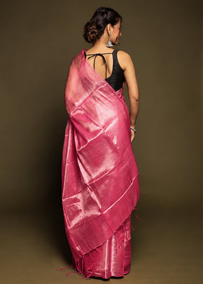 Pink Tissue Silk Saree With Blouse Piece
