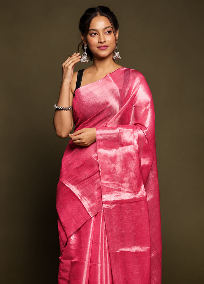 Pink Tissue Silk Saree With Blouse Piece