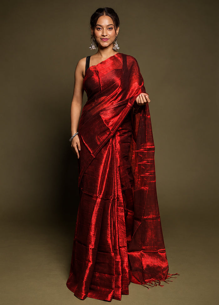 Maroon Tissue Silk Saree With Blouse Piece