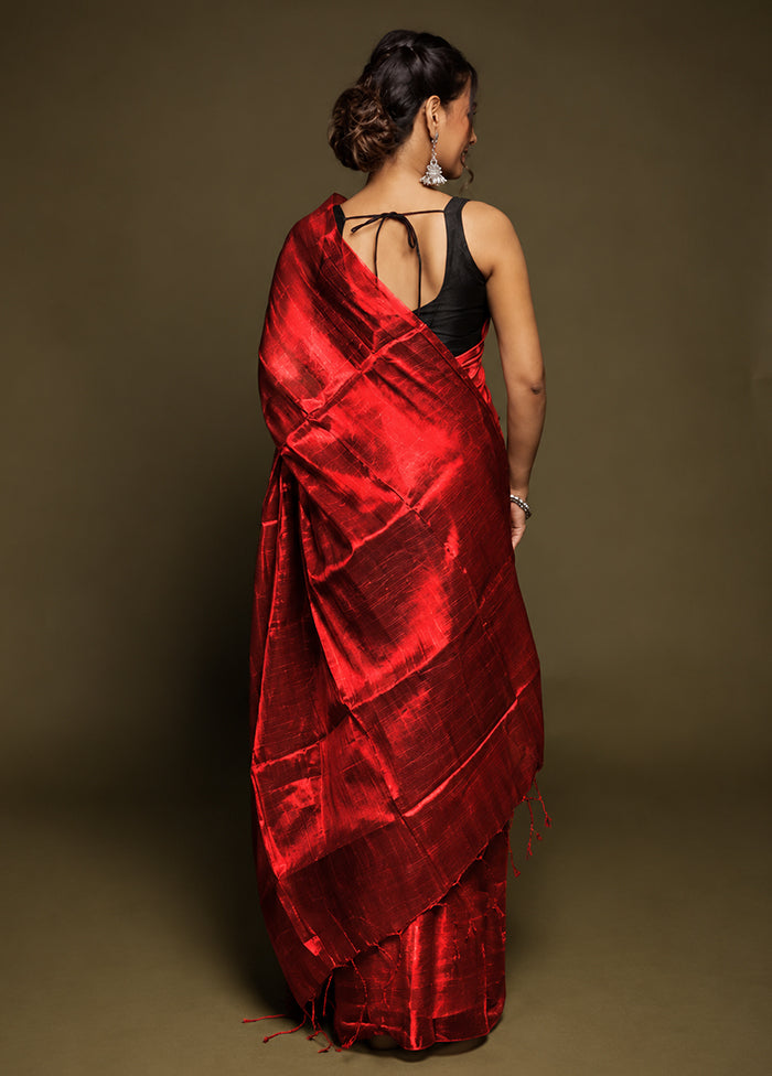 Maroon Tissue Silk Saree With Blouse Piece