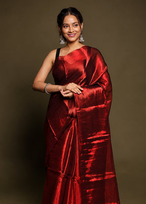 Maroon Tissue Silk Saree With Blouse Piece